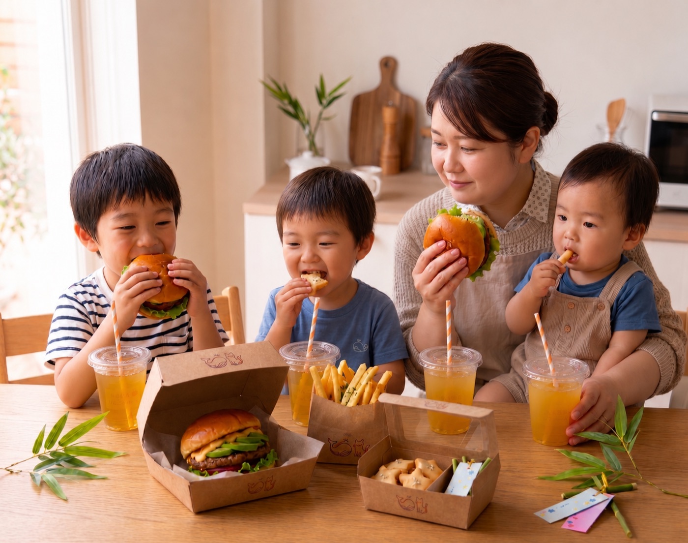 ハンバーガーを楽しむ様子